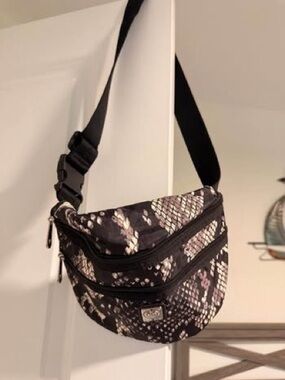 Brighton Black and Cream Snake-Print Crossbody Bag